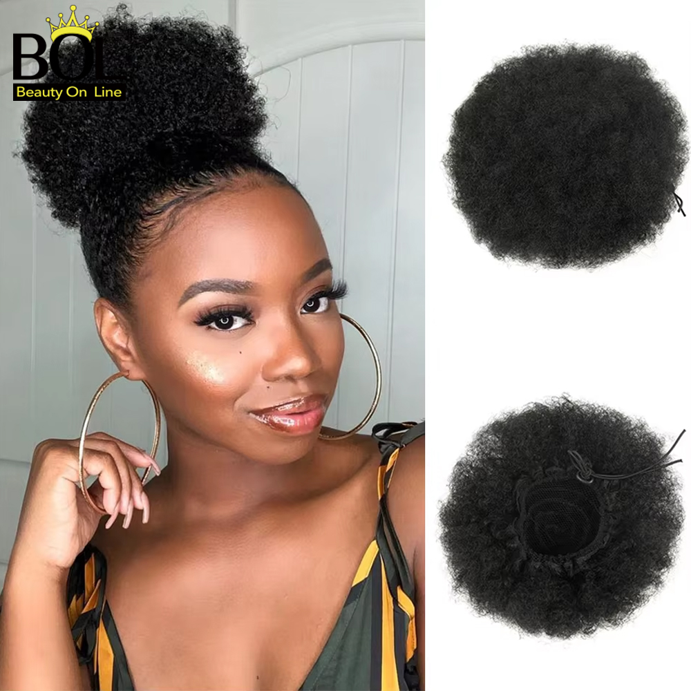 Drawstring Afro Curly Puff Ponytail - وصلات شعر صناعية قصيرة مجعدة بطول