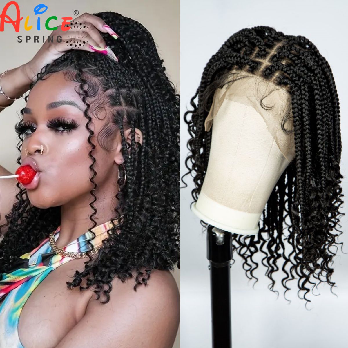 Synthetic Braided Wigs For Black Women - Knotless صندوق شعر مستعار مضفر مع