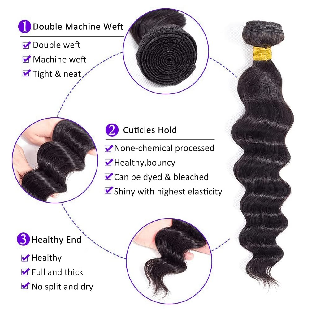 وصلات شعر بشري مموج فضفاض 30 ب - مراجعة Deep Wave 3 Bundles With Closure وسعره