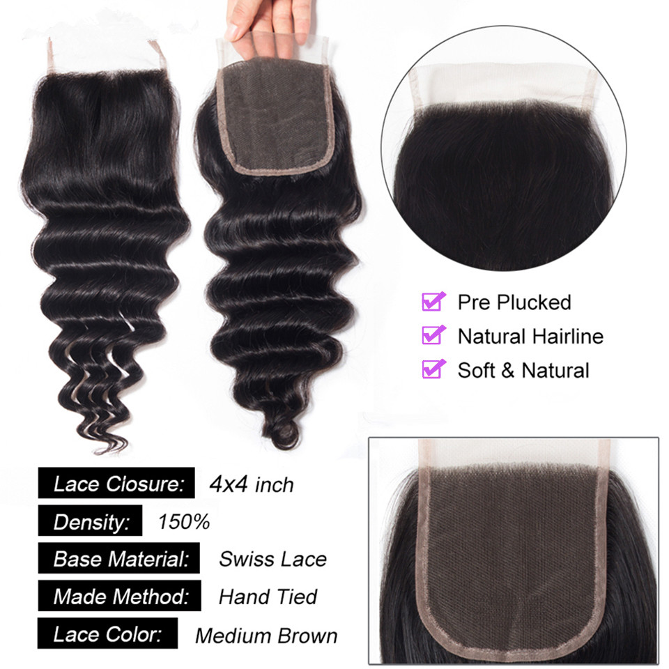 وصلات شعر بشري مموج فضفاض 30 ب - مراجعة Deep Wave 3 Bundles With Closure وسعره