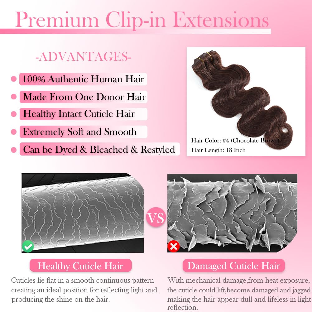 # 4 الشوكولاته براون الجسم موج - مراجعة Seamless Clip In Hair Extensions Human Hair وسعره
